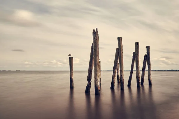 Minimalistische Zee Lucht Golfbreker Landschap Oostzee Polen Stockfoto