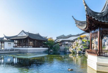 Dunedin, Yeni Zelanda - 3,2016 olabilir: Main hall, Dunedin Çin Bahçe Yeni Zelanda, bir otantik Çin çay zevk ve gıda parmak ziyaretçiler için yer.