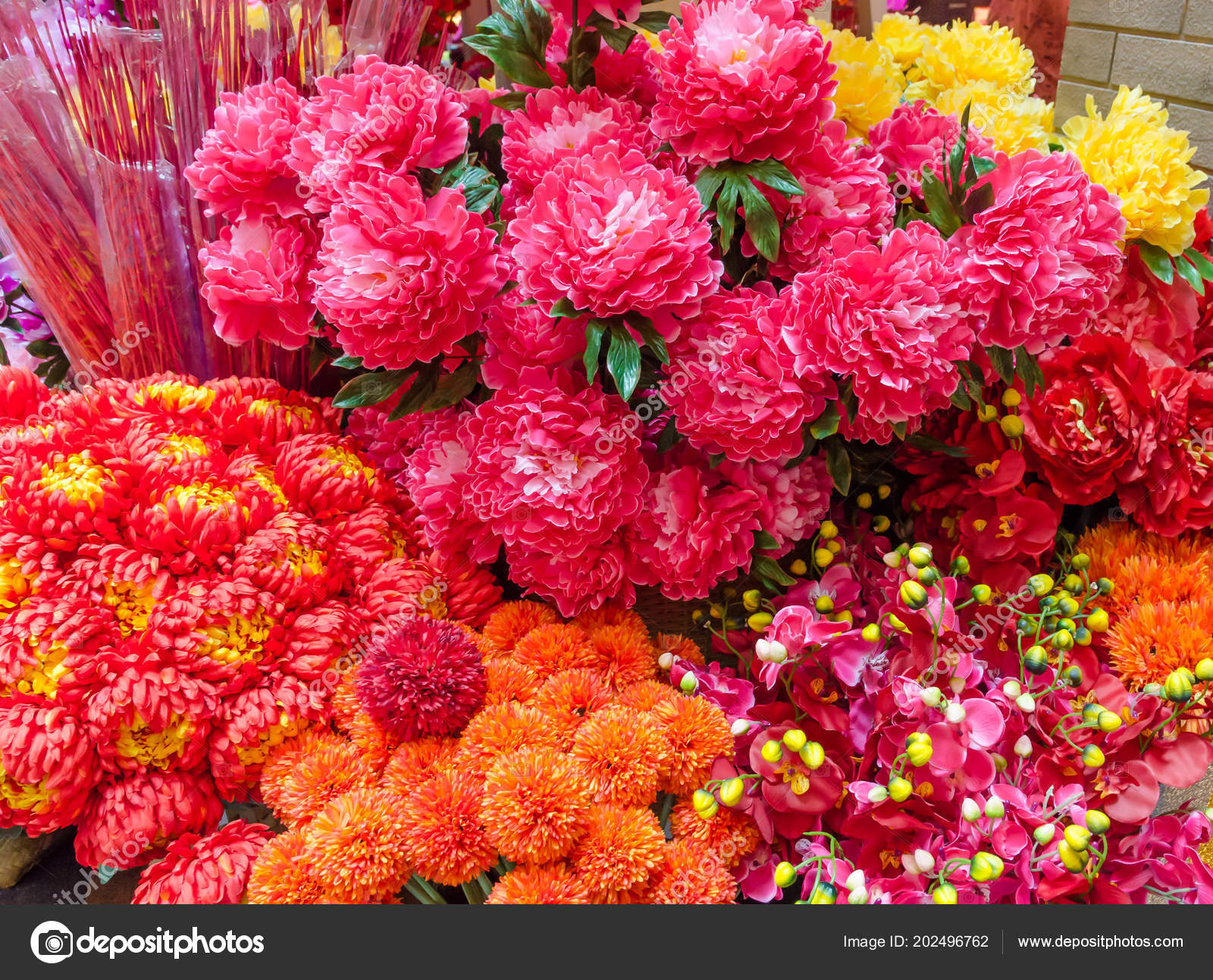 Different Type Colorful Flowers Decorating Chinese New Year
