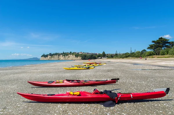 Kayaks Parking Long Bay Beach Park Auckland New Zealand — Stock Photo, Image