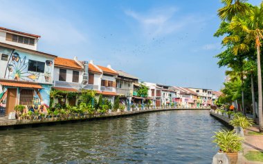 Malacca, Malezya - 21 Nisan 2019: Riverside sahne boyunca