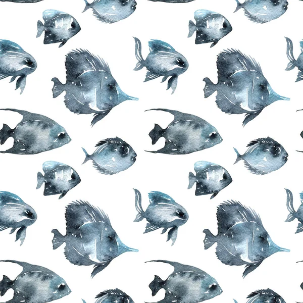 Illustrazione Acquerello Dei Pesci Set Animali Stile Silhouette Modello Senza — Foto Stock