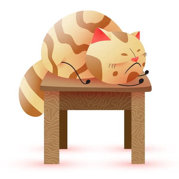 Nette Illustration Der Schlafenden Katze Auf Rückenlosem Hocker Mit Weißem — Stockvektor