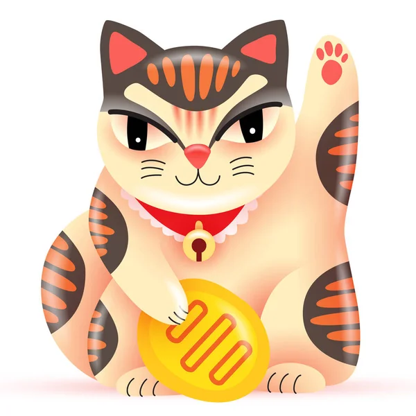 Illustrations Vectorielles Chat Chanceux Maneki Neko Avec Pièce Monnaie Dans — Image vectorielle