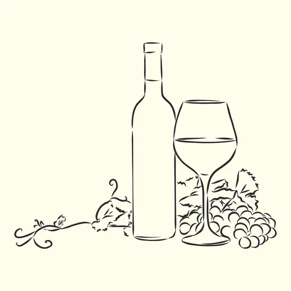 Schets Wijnfles Glas — Stockvector