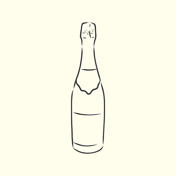 Cartoon Met Hand Getekend Vector Schets Illustratie Van Fles Champagne — Stockvector