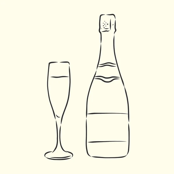 Cartoon Met Hand Getekend Vector Schets Illustratie Van Fles Champagne — Stockvector