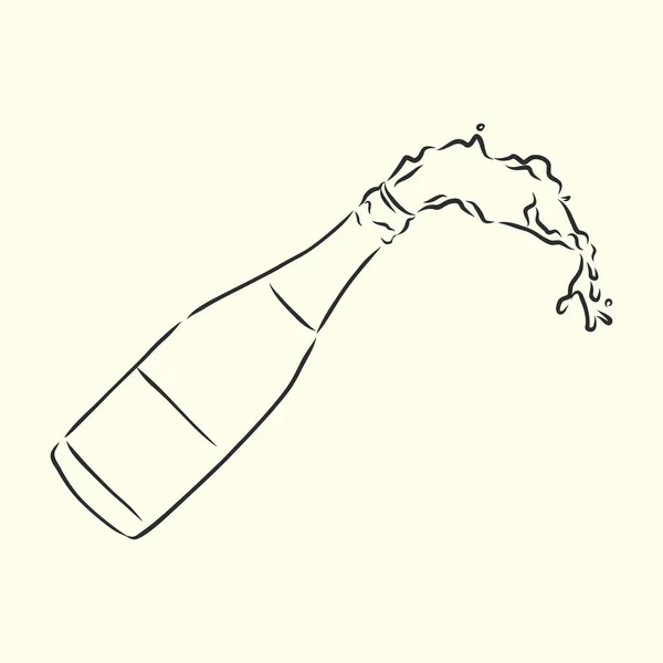 漫画手描きベクトルスケッチシャンパンとシャンパンのグラスのイラスト — ストックベクタ