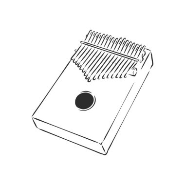 Beyaz vektör karikatür çizimine izole edilmiş piyano veya kalimba Mbira veya başparmak piyano. Afrika müzik aleti.