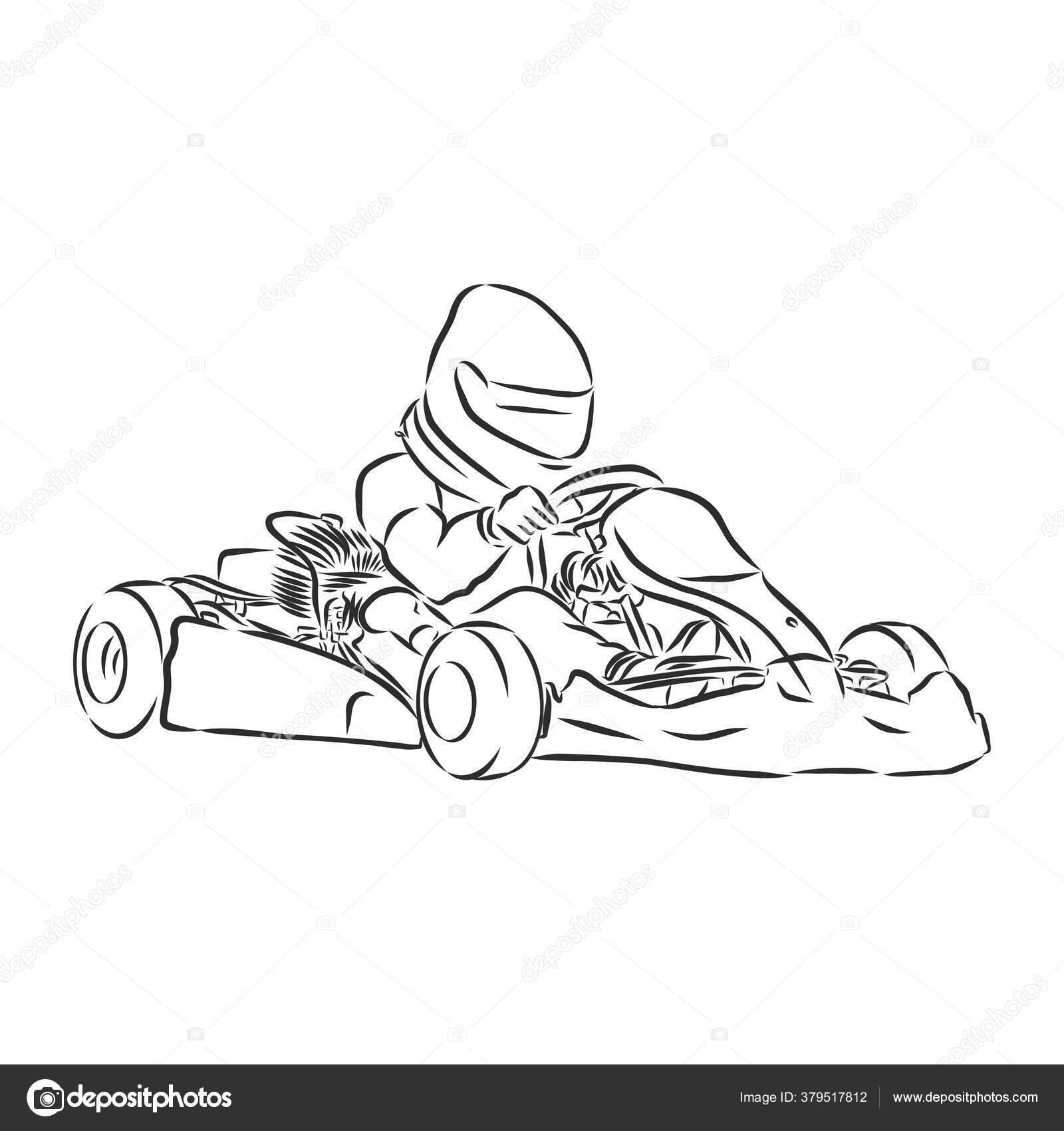 Desenho De Páginas Para Colorir Kart Carro Imprimir Esboço Vetor