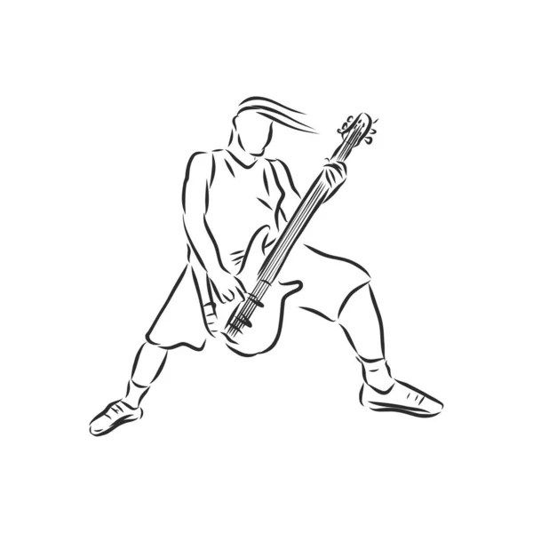 Rocker Guitarrista Solo Rock Guitarrista Vetor Sketch —  Vetores de Stock