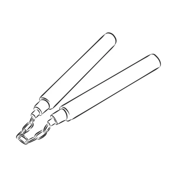 Nunchaku Weapon Doodle Style Kung Nunchucks Vector Sketch — Stock Vector