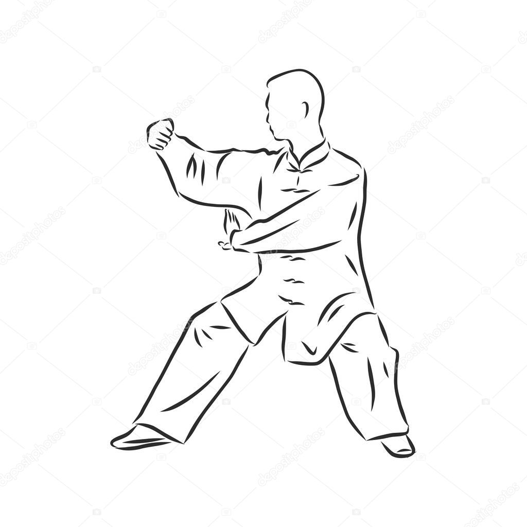 Kung fu - Chinese art. Collection of vector sketches in a simple contours.