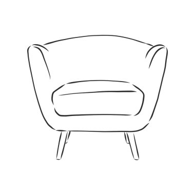 Çizim sandalyesi doğrusal olarak, özet çizimi siyah arka planda. Oturmak ve dinlenmek için döşenmiş mobilyalar. Siluet. vektör.