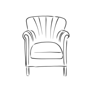 Çizim sandalyesi doğrusal olarak, özet çizimi siyah arka planda. Oturmak ve dinlenmek için döşenmiş mobilyalar. Siluet. vektör.