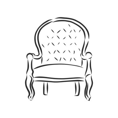 Çizim sandalyesi doğrusal olarak, özet çizimi siyah arka planda. Oturmak ve dinlenmek için döşenmiş mobilyalar. Siluet. vektör.