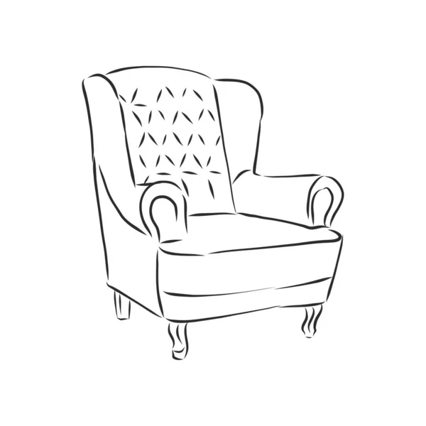 Szkic Krzesło Liniowy Styl Zarys Rysunek Czerń Biały Tło Meble — Wektor stockowy