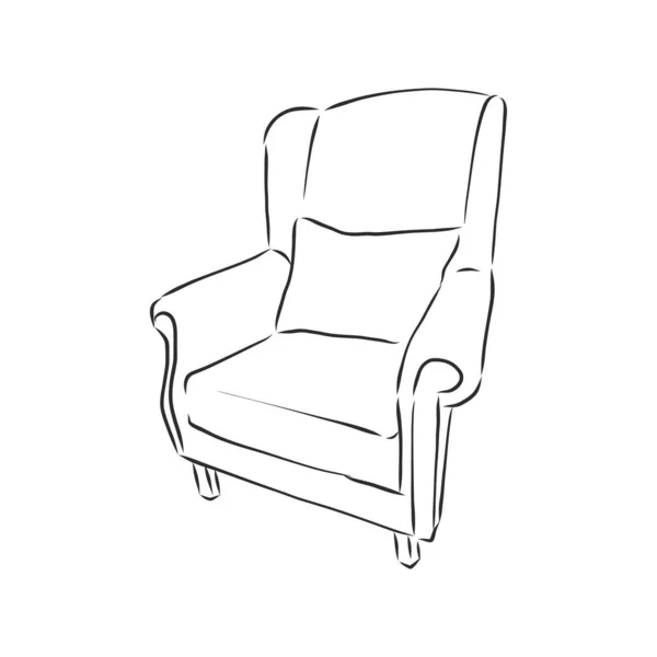 Fauteuil Esquisse Style Linéaire Dessin Contour Noir Sur Fond Blanc — Image vectorielle