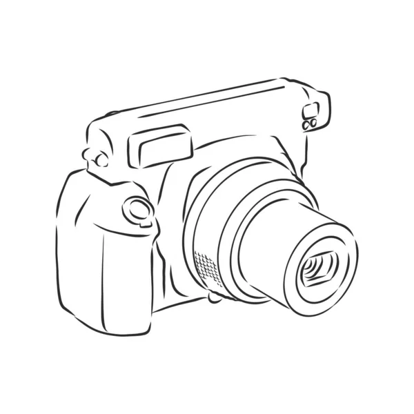 Desenho Esboço Câmera Foto Analógica Isolado Fundo Branco — Vetor de Stock