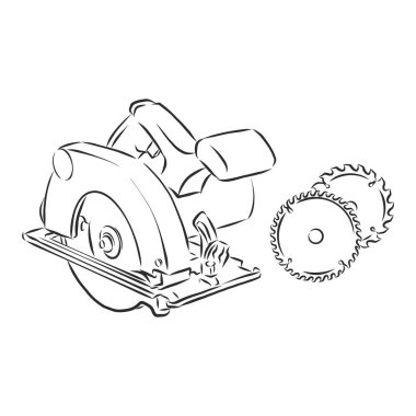 Elektrikli dairesel testere vektörünün el çizimi çizimi