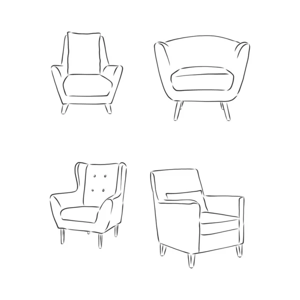 Fåtöljens handritade doodleikon. Mjuk fåtölj med kudde. mjuk stol, vektor skiss illustration — Stock vektor