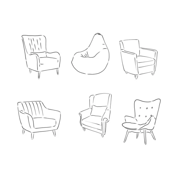 Armchair hand drawn outline doodle icon. Soft armchair with cushion. soft chair, vector sketch illustration — Stock Vector