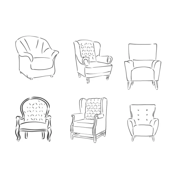 Fauteuil dessiné à la main contour icône doodle. Fauteuil doux avec coussin. chaise douce, croquis vectoriel illustration — Image vectorielle