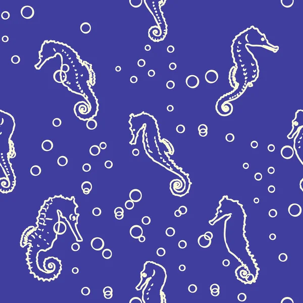 Zökkenőmentes háttér tengeri lovakkal. Vektor illusztráció. zökkenőmentes minta csikóhalakkal — Stock Vector