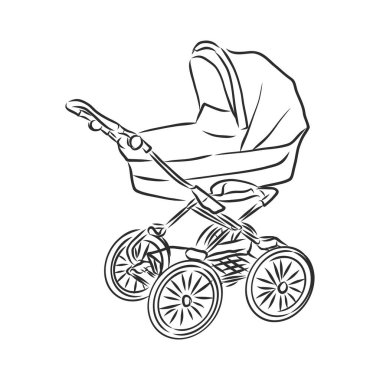 Bebek arabası taşıyıcı taslak ikonu arka planda izole edildi. El çizimi bebek arabası ikonu. Infographic, web sitesi veya uygulama için bebek arabası çizimi simgesi.