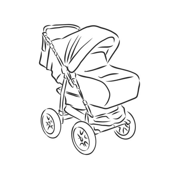 Baby Kočárek Vektorový Náčrtek Ikona Izolované Pozadí Ručně Kreslený Baby — Stockový vektor