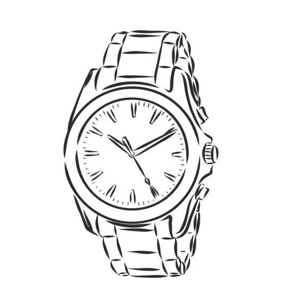 Skizze Armbanduhr Isoliert Auf Weißem Hintergrund — Stockvektor