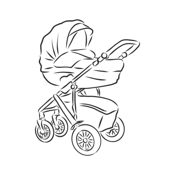 Baby Kinderwagen Vector Schets Pictogram Geïsoleerd Achtergrond Handgetekend Baby Kinderwagen — Stockvector