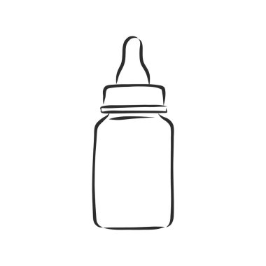 Şişe Bebek Emziği Doodle Vektör Simgesi. bebek besleme şişesi, vektör çizimi