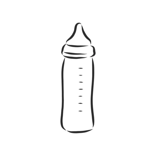 瓶中的婴儿缓冲剂涂鸦病媒 婴儿喂奶瓶 病媒草图说明 — 图库矢量图片