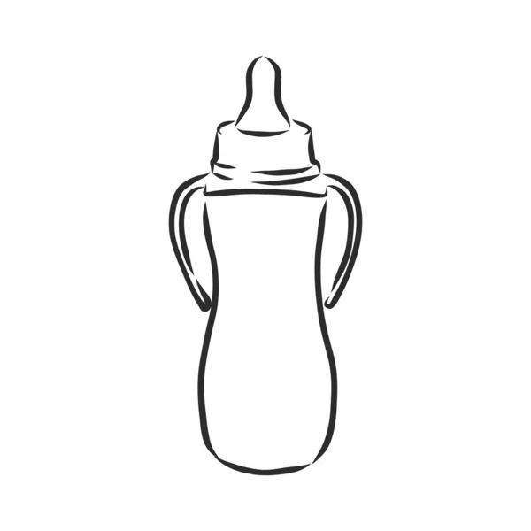 瓶中的婴儿缓冲剂涂鸦病媒 婴儿喂奶瓶 病媒草图说明 — 图库矢量图片