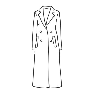 Sonbahar ceketli el çizimi vektör çizimi. Yağmurluk tasarım elementi beyaz arkaplanda izole edildi. Moda sonbahar kıyafetleri. Giyim kuşam, parka ceket mürekkep kalemi el yazısıyla çizim.