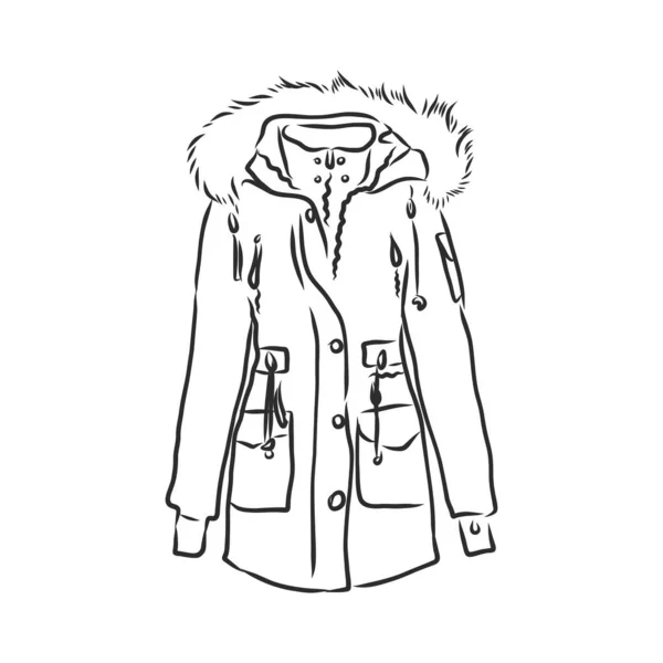 Veste Vector Sketch Parka Vêtements Hiver — Image vectorielle