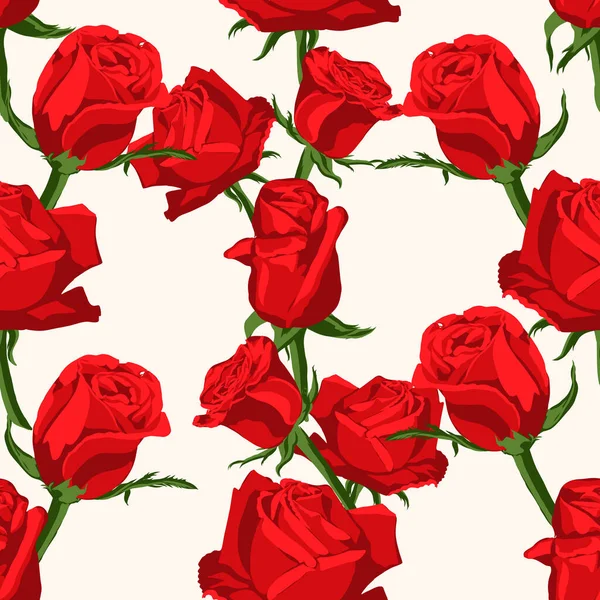 Patrón Floral Sin Costuras Con Rosas Rojas Ilustración Vectorial — Vector de stock