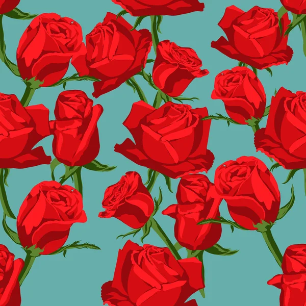 Bezszwowy Wzór Kwiatowy Czerwonymi Różami Ilustracja Wektora — Wektor stockowy
