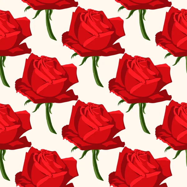 Patrón Floral Sin Costuras Con Rosas Rojas Ilustración Vectorial — Vector de stock