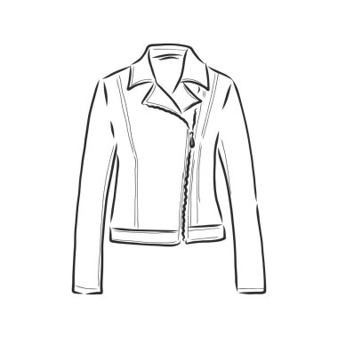 El çizimi vektör çizimi. Yaratıcı siyah hatlı sanat eserleri. Mürekkep moda illüstrasyonu. Vektör illüstrasyon deri ceket. Elle çizilmiş deri ceket. İzole edilmiş deri ceket..
