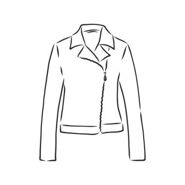 El çizimi vektör çizimi. Yaratıcı siyah hatlı sanat eserleri. Mürekkep moda illüstrasyonu. Vektör illüstrasyon deri ceket. Elle çizilmiş deri ceket. İzole edilmiş deri ceket..