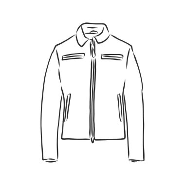 El çizimi vektör çizimi. Yaratıcı siyah hatlı sanat eserleri. Mürekkep moda illüstrasyonu. Vektör illüstrasyon deri ceket. Elle çizilmiş deri ceket. İzole edilmiş deri ceket..