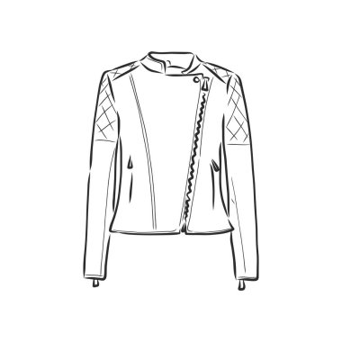 El çizimi vektör çizimi. Yaratıcı siyah hatlı sanat eserleri. Mürekkep moda illüstrasyonu. Vektör illüstrasyon deri ceket. Elle çizilmiş deri ceket. İzole edilmiş deri ceket..