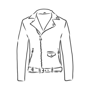 El çizimi vektör çizimi. Yaratıcı siyah hatlı sanat eserleri. Mürekkep moda illüstrasyonu. Vektör illüstrasyon deri ceket. Elle çizilmiş deri ceket. İzole edilmiş deri ceket..