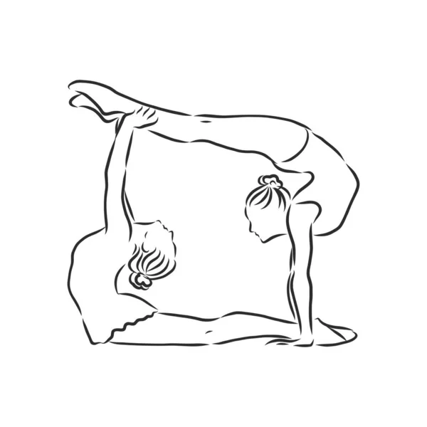 Акробатичний Баланс Продуктивність Концепція Співпраці Рука Намальована Акробатами Виконують Ескіз — стоковий вектор