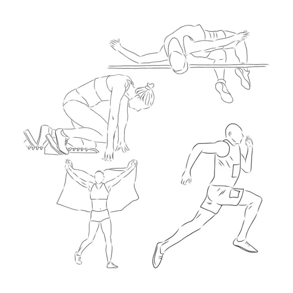Kolekce Doodle Art Ilustrací Která Obsahuje Následující Sportovní Trať Běžec — Stockový vektor