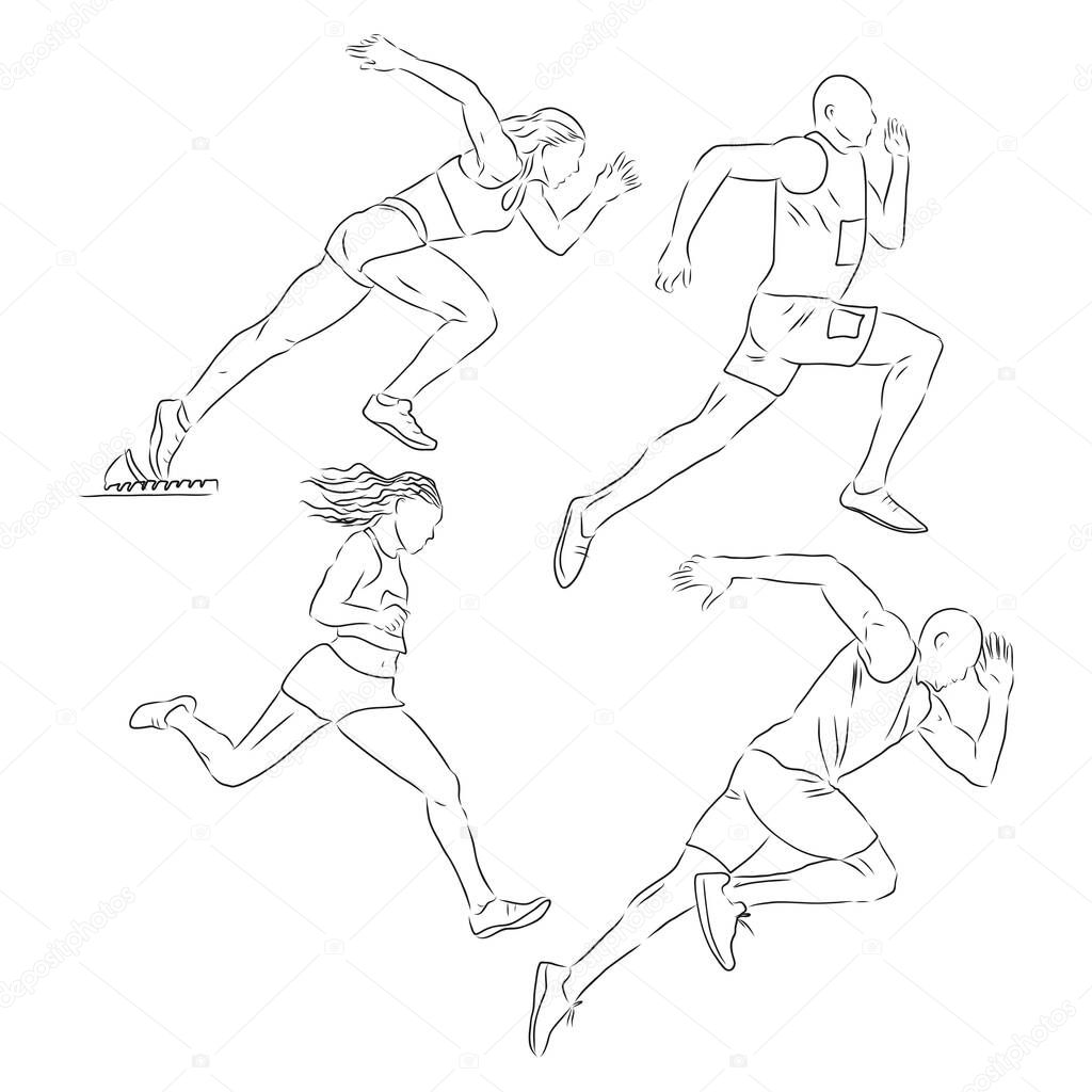 A collection of doodle art illustrations that includes the following sports track and field runner, track and field, runner, vector sketch