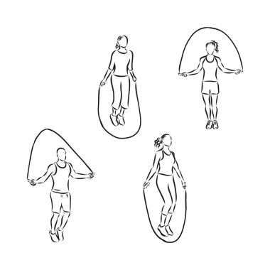 Arka planda çocuk ip atlama taslak ikonu izole edildi. El çizimi çocuk ip atlama ikonu. Bilgi, web sitesi veya uygulama için çocuk ip atlama çizim simgesi.