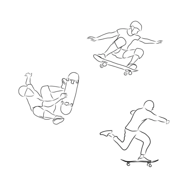 Скейтбординг Вектор Рисования Скейтбордер Векторный Эскиз — стоковый вектор